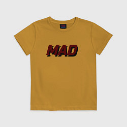 Футболка хлопковая детская Надпись с полосами от скорости mad, цвет: горчичный