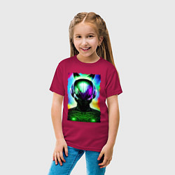 Футболка хлопковая детская Портрет пришельца - нейросеть - неоновое свечение, цвет: маджента — фото 2