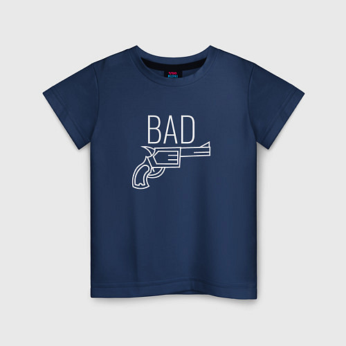 Детская футболка Bad надпись с револьвером / Тёмно-синий – фото 1