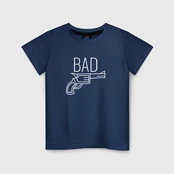 Футболка хлопковая детская Bad надпись с револьвером, цвет: тёмно-синий