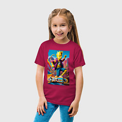 Футболка хлопковая детская Барт Симпсон скейтбордист - фантазия, цвет: маджента — фото 2