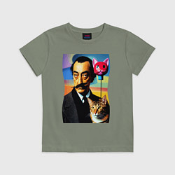 Футболка хлопковая детская Salvador Dali and cat, цвет: авокадо