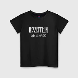 Футболка хлопковая детская Led Zeppelin символы, цвет: черный