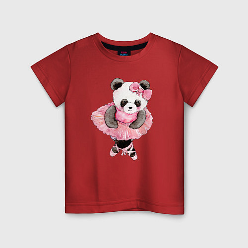 Детская футболка Милая животная панда балерина акварель / Красный – фото 1