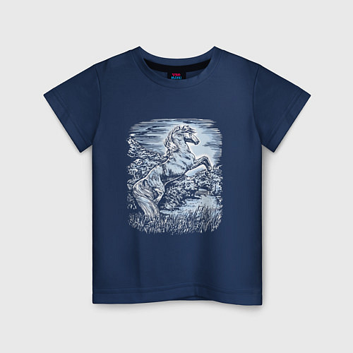 Детская футболка Серебряный конь / Тёмно-синий – фото 1