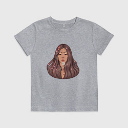 Футболка хлопковая детская 8 марта - девушка с одуванчиком, цвет: меланж