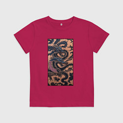 Футболка хлопковая детская Irezumi - японские драконы змеи, цвет: маджента