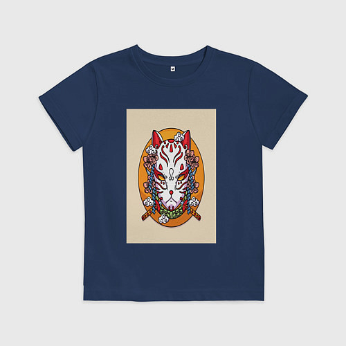 Детская футболка Иллюстрация маски кицунэ / Тёмно-синий – фото 1