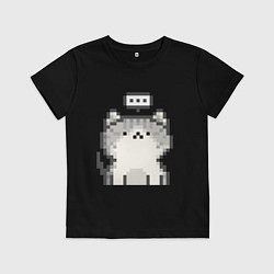 Футболка хлопковая детская Pixel Cat V1, цвет: черный