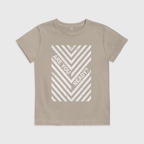 Детская футболка Are you ready? надпись и полосы / Миндальный – фото 1
