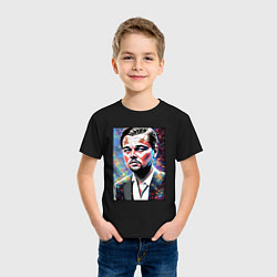 Футболка хлопковая детская Леонардо Ди Каприо поп-арт, цвет: черный — фото 2