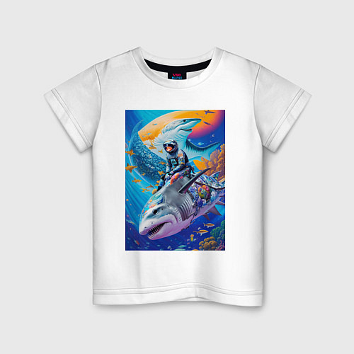 Детская футболка Cyber shark - ocean and space - art / Белый – фото 1