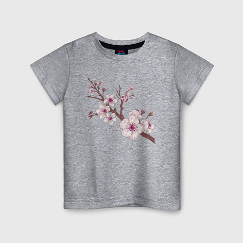 Детская футболка Ветка сакуры - весна - Япония / Меланж – фото 1