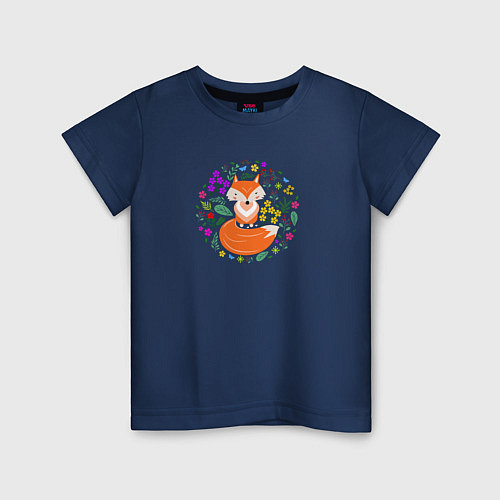 Детская футболка Лиса в лесу / Тёмно-синий – фото 1