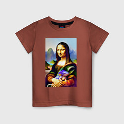 Футболка хлопковая детская Mona Lisa with baby dragon, цвет: кирпичный