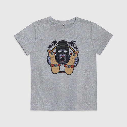 Детская футболка Обезьяна со скейтбордами / Меланж – фото 1