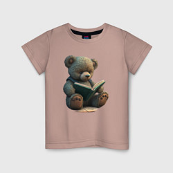 Футболка хлопковая детская Читающий медвежонок, цвет: пыльно-розовый