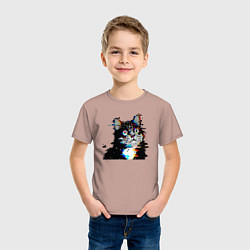Футболка хлопковая детская Pixel cat, цвет: пыльно-розовый — фото 2