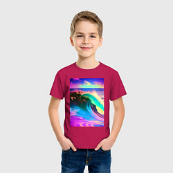 Футболка хлопковая детская Неоновая волна - тихий океан, цвет: маджента — фото 2