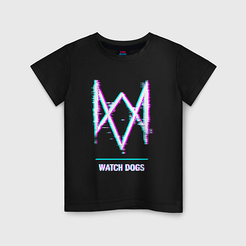 Детская футболка Watch Dogs в стиле glitch и баги графики / Черный – фото 1