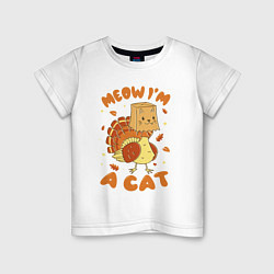 Футболка хлопковая детская Meow im a cat, цвет: белый