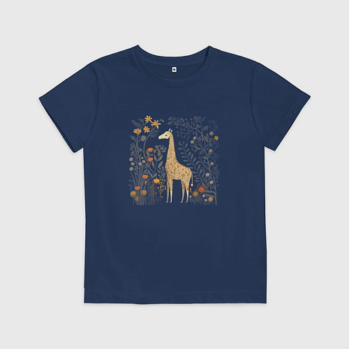 Детская футболка Big brown giraffe / Тёмно-синий – фото 1