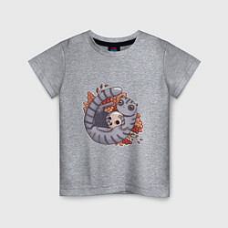 Футболка хлопковая детская Осенний котик-енотик, цвет: меланж