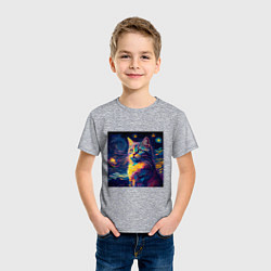 Футболка хлопковая детская Котик Винсент ван Гог, цвет: меланж — фото 2