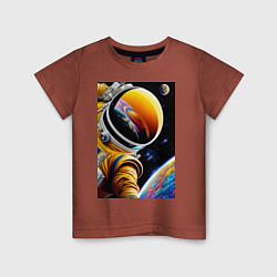 Футболка хлопковая детская Космонавт на орбите, цвет: кирпичный