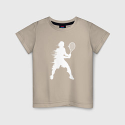 Футболка хлопковая детская Белый силуэт теннисиста, цвет: миндальный