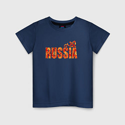 Футболка хлопковая детская Russia: в стиле хохлома, цвет: тёмно-синий