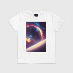 Футболка хлопковая детская Планета корабль, цвет: белый