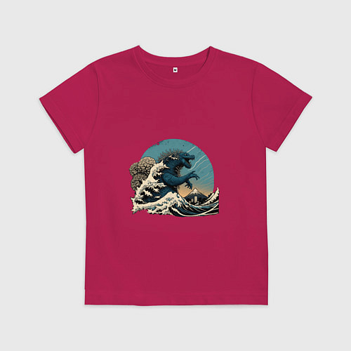 Детская футболка Годзилла в Большой волне у Канагавы / Маджента – фото 1
