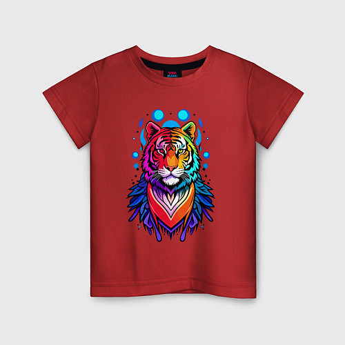 Детская футболка Тигр портрет / Красный – фото 1
