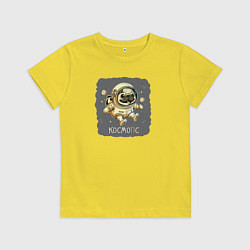 Футболка хлопковая детская Мопс в открытом космосе, цвет: желтый