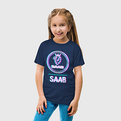 Футболка хлопковая детская Значок Saab в стиле glitch, цвет: тёмно-синий — фото 2
