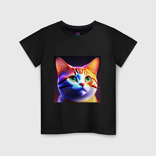 Детская футболка Милый котик с большими глазами / Черный – фото 1