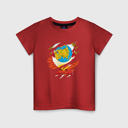 Детская футболка Герб советского союза в разрыве / Красный – фото 1