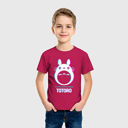 Футболка хлопковая детская Символ Totoro в стиле glitch, цвет: маджента — фото 2