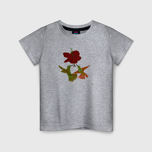 Детская футболка Два порхающих колибри у цветка / Меланж – фото 1