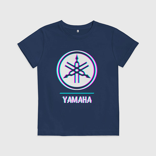 Детская футболка Значок Yamaha в стиле glitch / Тёмно-синий – фото 1