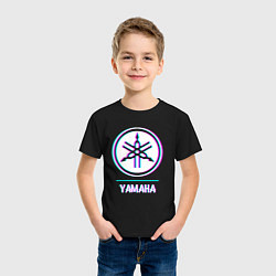 Футболка хлопковая детская Значок Yamaha в стиле glitch, цвет: черный — фото 2