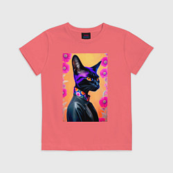 Футболка хлопковая детская Элегантная модная кошечка, цвет: коралловый