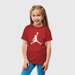 Футболка хлопковая детская Белый силуэт баскетболиста - слэм-данк, цвет: красный — фото 2
