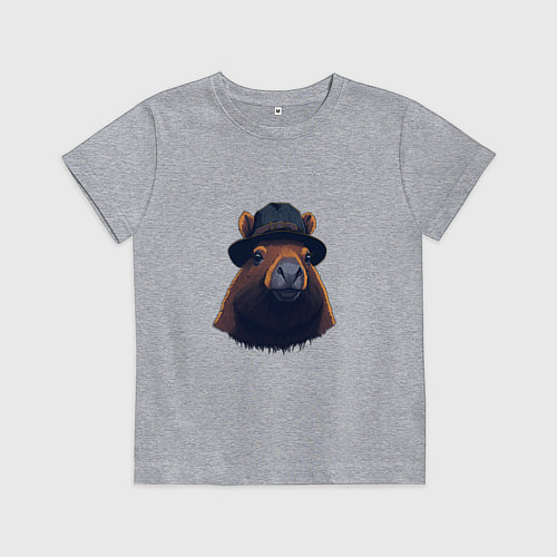Детская футболка Портрет капибары в шляпе / Меланж – фото 1