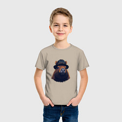 Футболка хлопковая детская Портрет капибары в шляпе, цвет: миндальный — фото 2