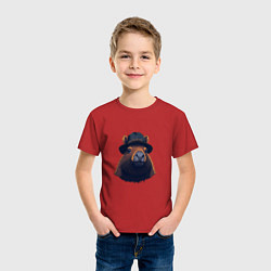 Футболка хлопковая детская Портрет капибары в шляпе, цвет: красный — фото 2