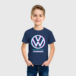 Футболка хлопковая детская Значок Volkswagen в стиле glitch, цвет: тёмно-синий — фото 2