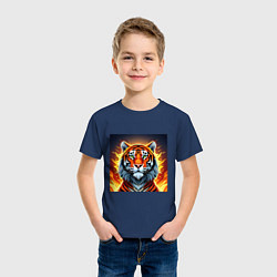 Футболка хлопковая детская Огненный тигр, цвет: тёмно-синий — фото 2