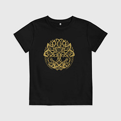 Футболка хлопковая детская Иггдрасиль и вороны, цвет: черный